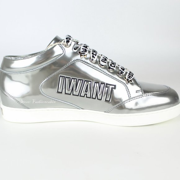 New JIMMY CHOO Miami Logo Metallic Leather Sneakers - Picture 6 of 12